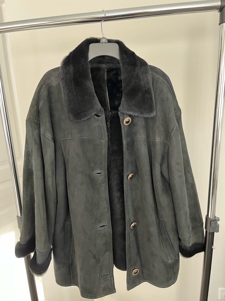 Women's Black Shearling Button-Front Coat